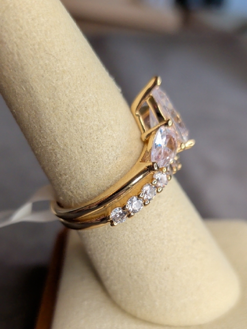 Wedding Set: Gold Fill Pear Cubic Zirconia Crown Ring Size 8 - Picture 6 of 8